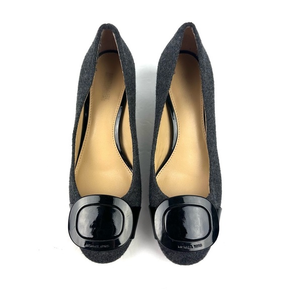 Michael Michael Kors Pauline Flex Mid Pump 6 Charcoal Felt Wool Heels Womens - Picture 1 of 10